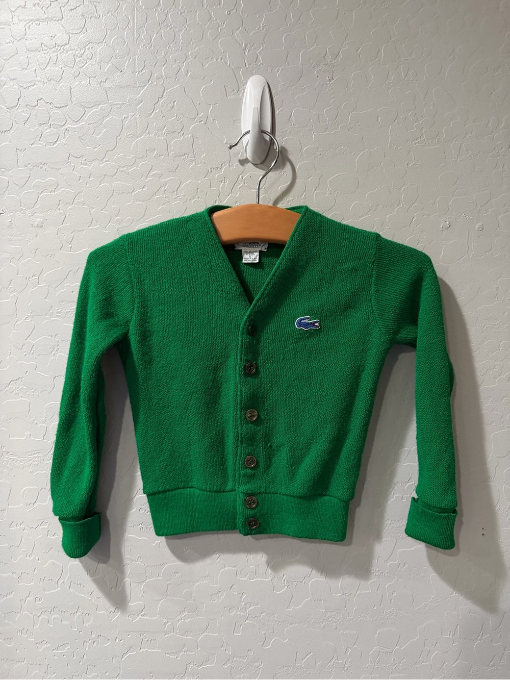 Vintage Lacoste Kelly Green Cardigan Kids Size 5 Bin 1